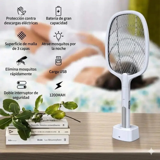 BYEBICHO - Raqueta Eléctrica Anti-Mosquitos 2-en-1 / Adiós al zumbido de noche: elimina mosquitos al instante, sin químicos.