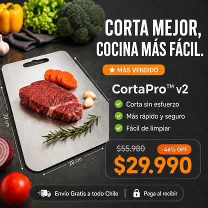 CortaPro™ v2 | Tabla de Cortar de Acero Inoxidable, Higiénica y Fácil de Limpiar | 39X28CM
