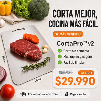 CortaPro™ | Tabla de Cortar de Acero Inoxidable, Higiénica y Fácil de Limpiar | 20x30cm