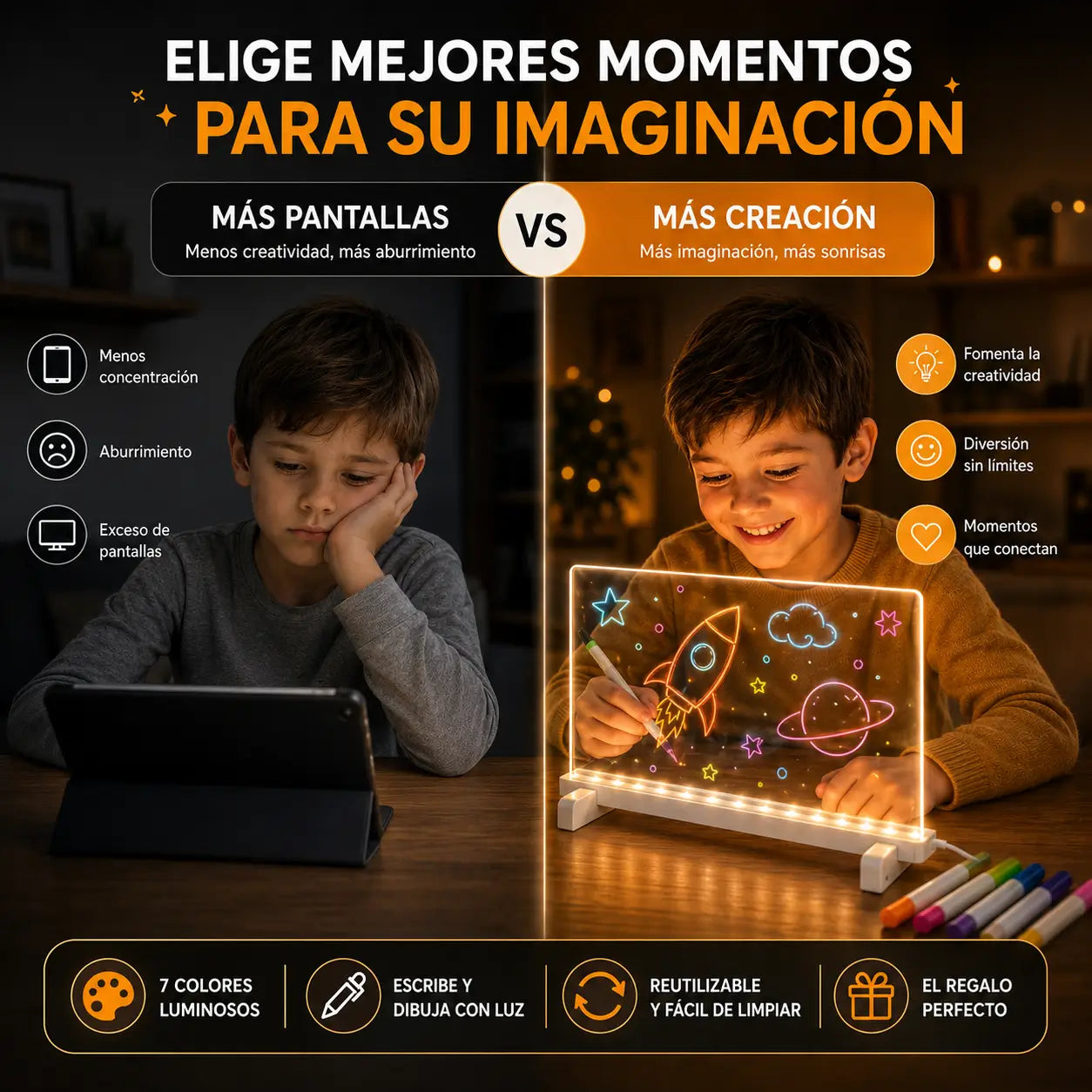 MagiLuz™ | Pizarra LED neón para niños, el regalo que usan todos los días