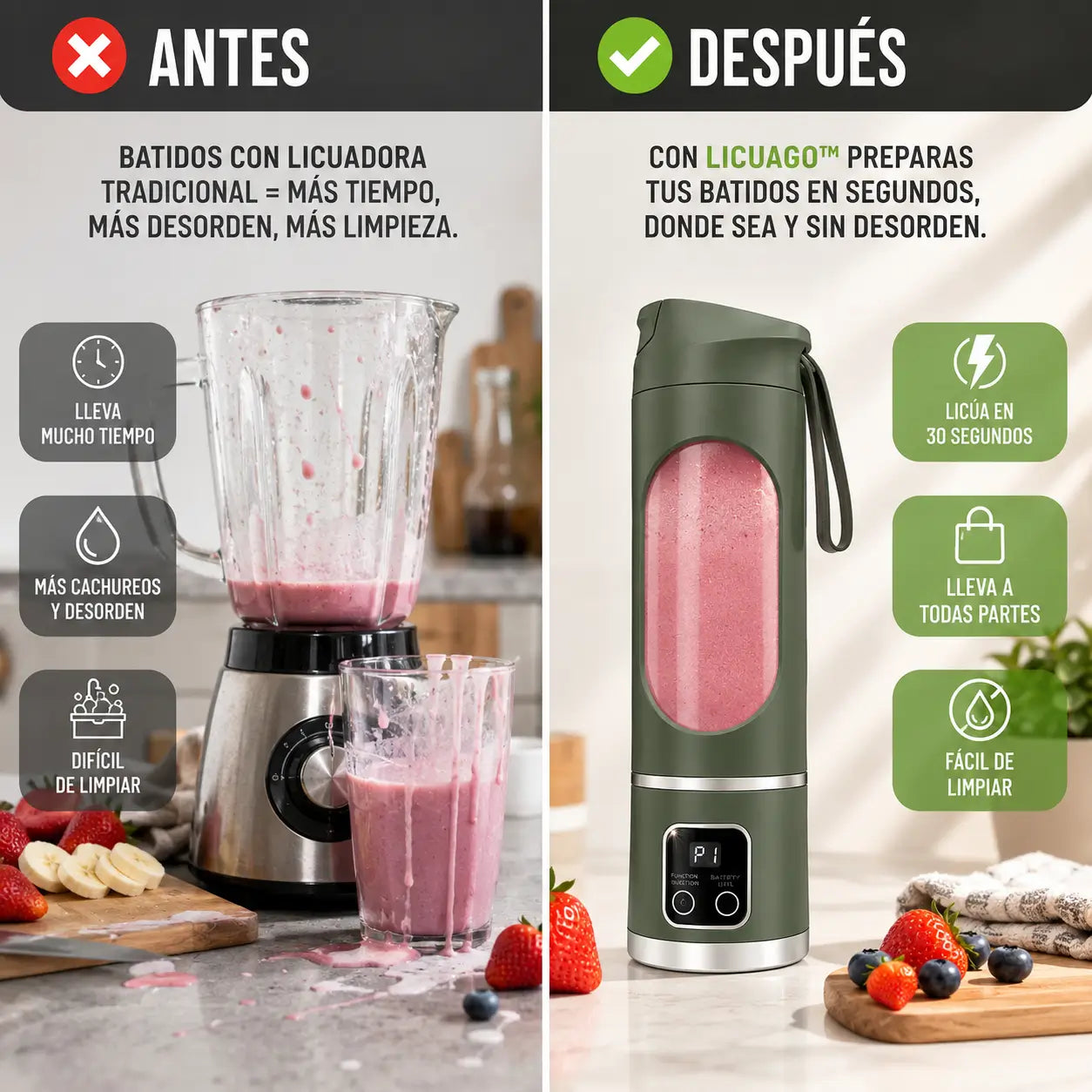 LicuaGo™ | Batidos sin enchufe: licuadora recargable USB para llevar a todas partes