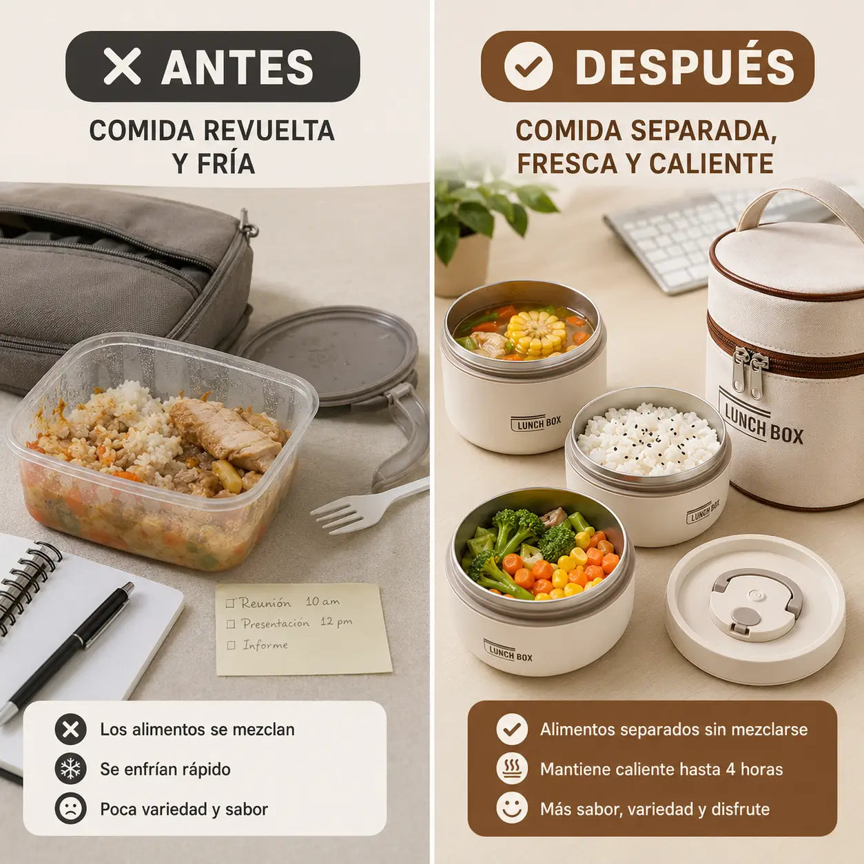 BentoGo™ | Deja de llegar con la comida fría, Lonchera Bento de acero inoxidable