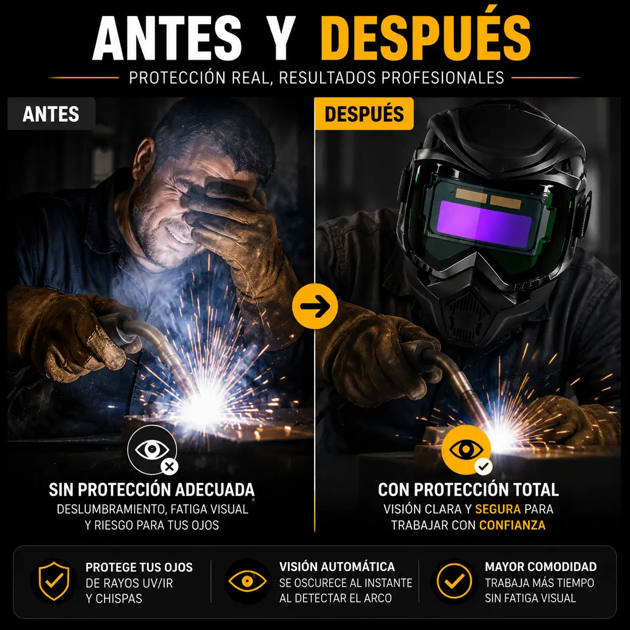 SoldarMax™ | Máscara de soldar con oscurecimiento automático y protección UV
