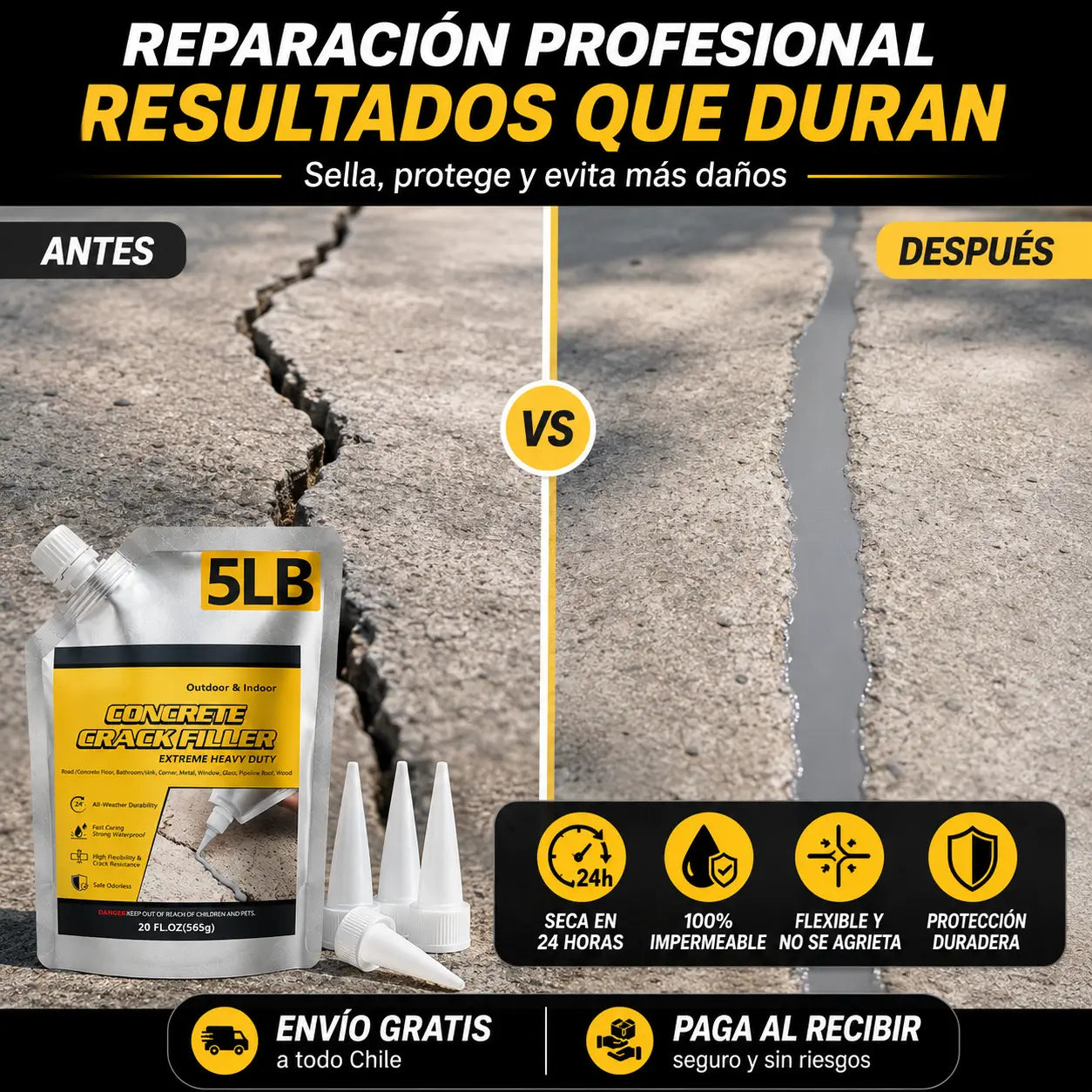 CrackFix™ – Sella grietas de concreto en 24 horas sin herramientas