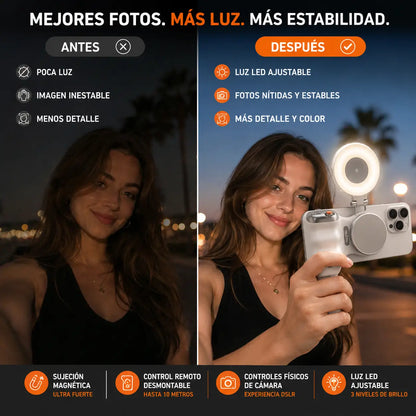 MagShot 360 – Fotos y selfies perfectas con agarre magnético y luz LED