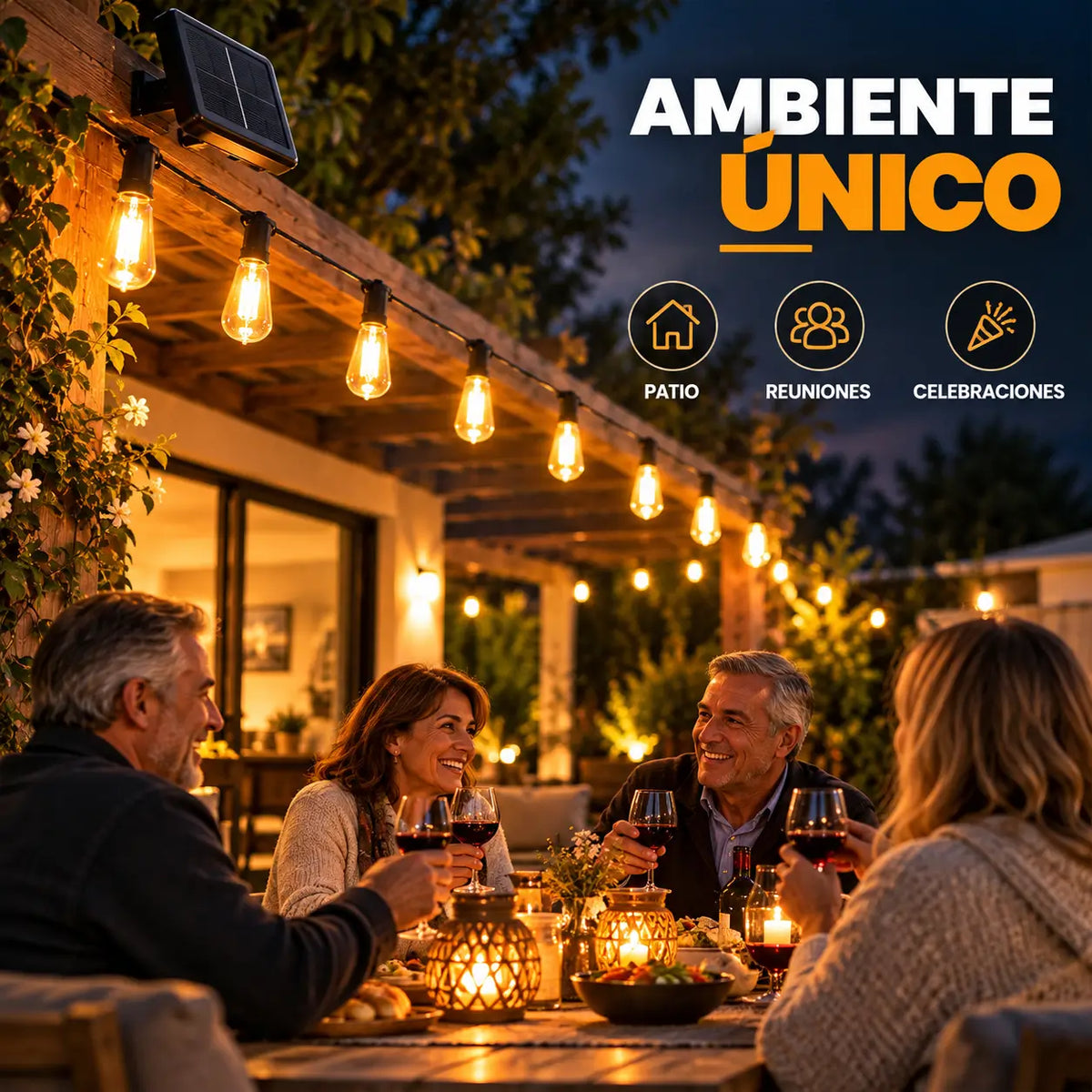 SolarFest – Guirnalda solar que ilumina tu jardín hasta 12 horas | 10 mts - 10 Ampolletas