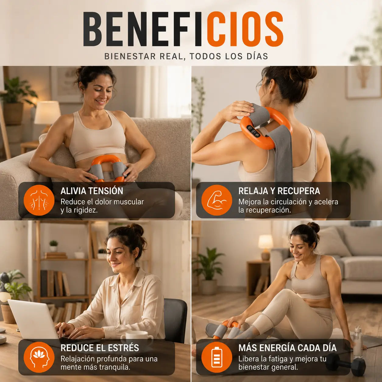 RelaxRing™ | Masajeador portátil que alivia tensión muscular en segundos