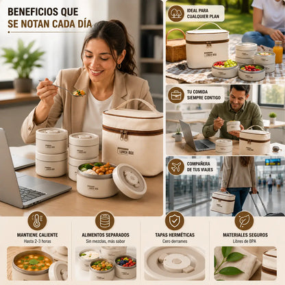 LunchBox Pro | Lonchera térmica 4 recipientes acero para llevar tus comidas