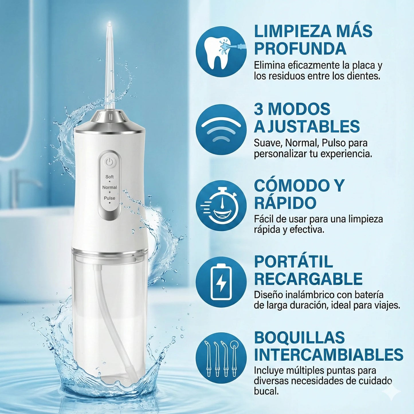DentiJet™ - Irrigador Dental - Adiós a la comida atrapada: limpieza profunda donde el cepillo no llega
