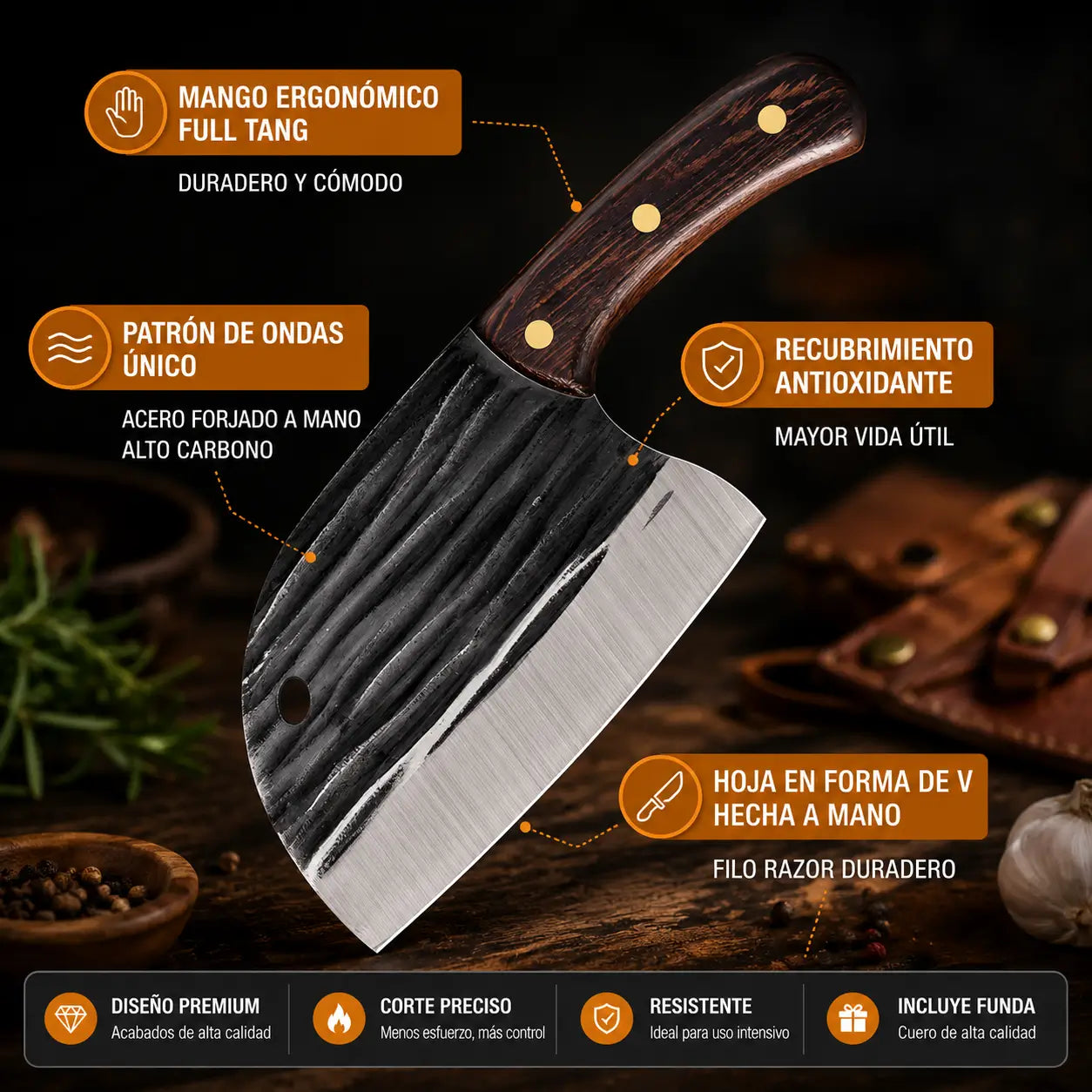 ForjaMax™ | Cuchillo de chef serbio forjado a mano para cortes precisos