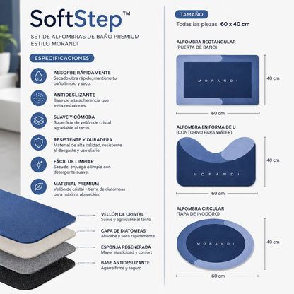 SoftStep™ | Tapetes de baño que evitan resbalones en superficies húmedas | SET 3 piezas