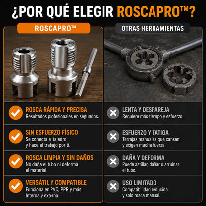 RoscaPro™ – Olvida las roscas dañadas: repáralas rápido con taladro | ROSCA DE 1/2 y 3/4
