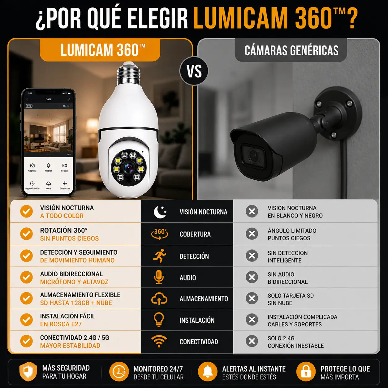 Lumicam 360™ | Protege tu hogar sin cables con cámara bombilla