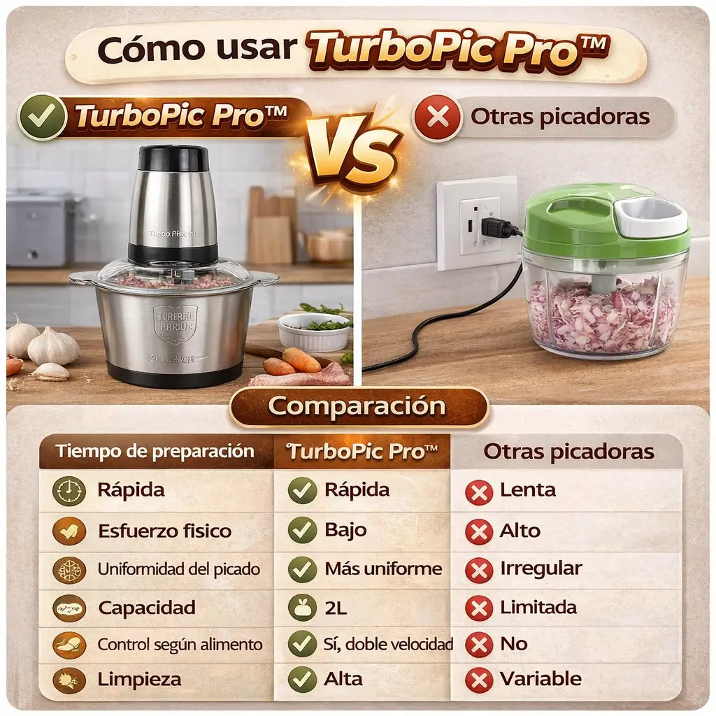 Picadora TurboPic Pro™ - Pica carne, verduras y más en segundos, sin esfuerzo y con corte uniforme