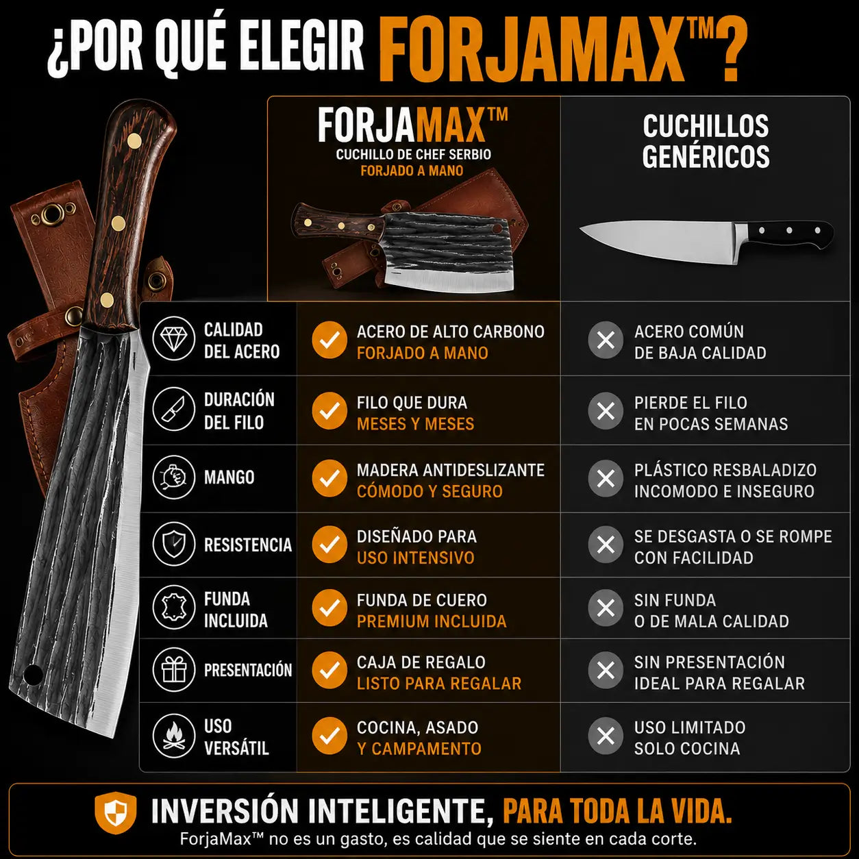 ForjaMax™ | Cuchillo de chef serbio forjado a mano para cortes precisos