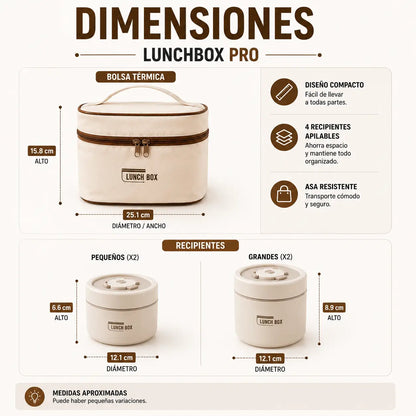 LunchBox Pro | Lonchera térmica 4 recipientes acero para llevar tus comidas