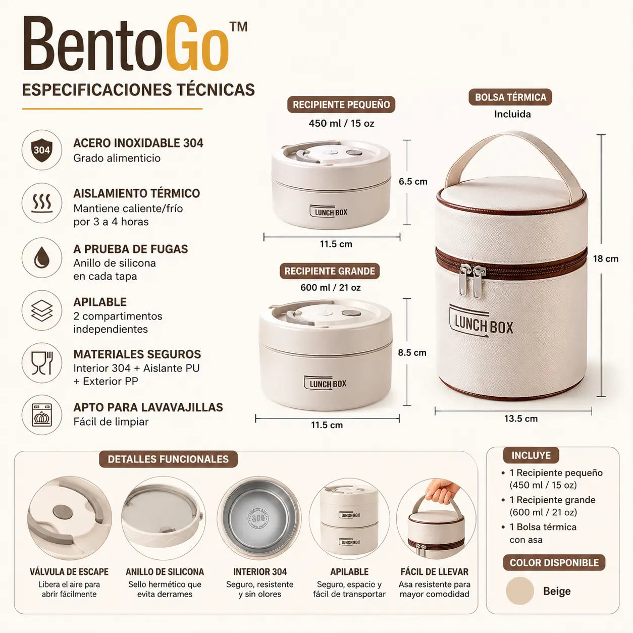 BentoGo™ | Deja de llegar con la comida fría, Lonchera Bento de acero inoxidable