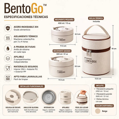 BentoGo™ | Deja de llegar con la comida fría, Lonchera Bento de acero inoxidable