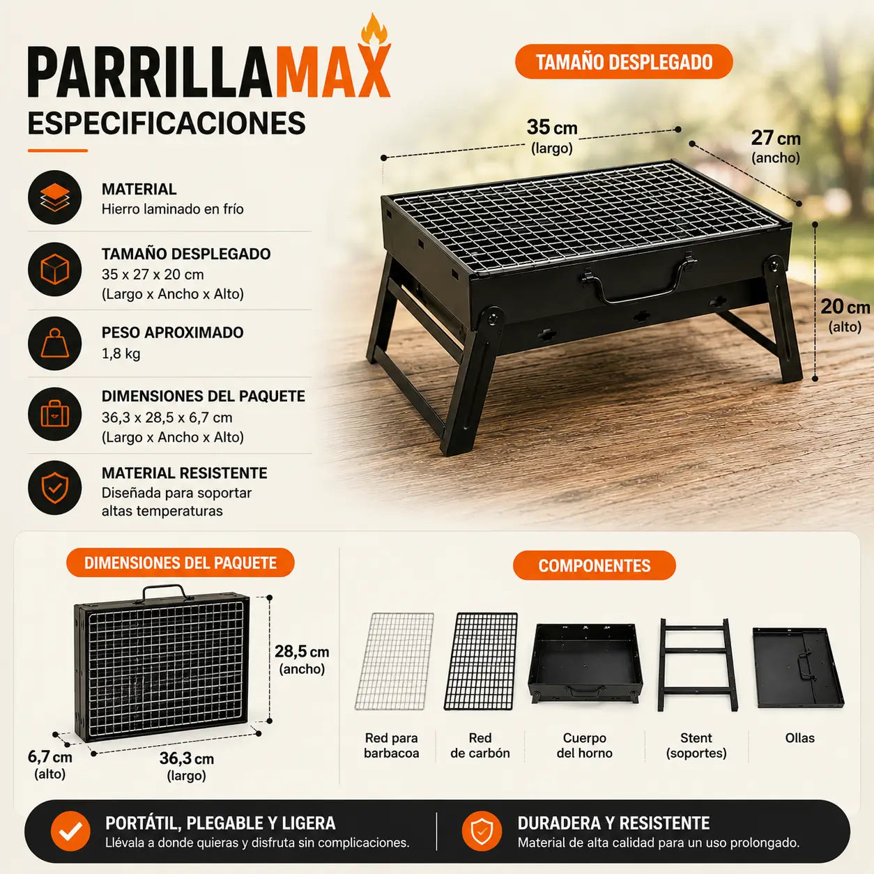 ParrillaMax – Parrilla portátil a carbón para asar donde quieras