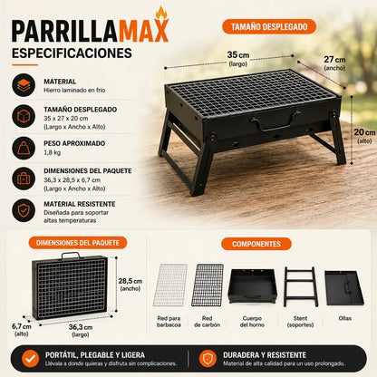 ParrillaMax – Parrilla portátil a carbón para asar donde quieras