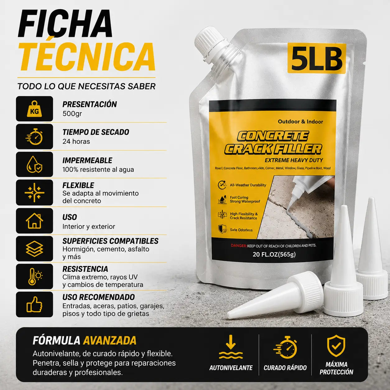 CrackFix™ – Sella grietas de concreto en 24 horas sin herramientas