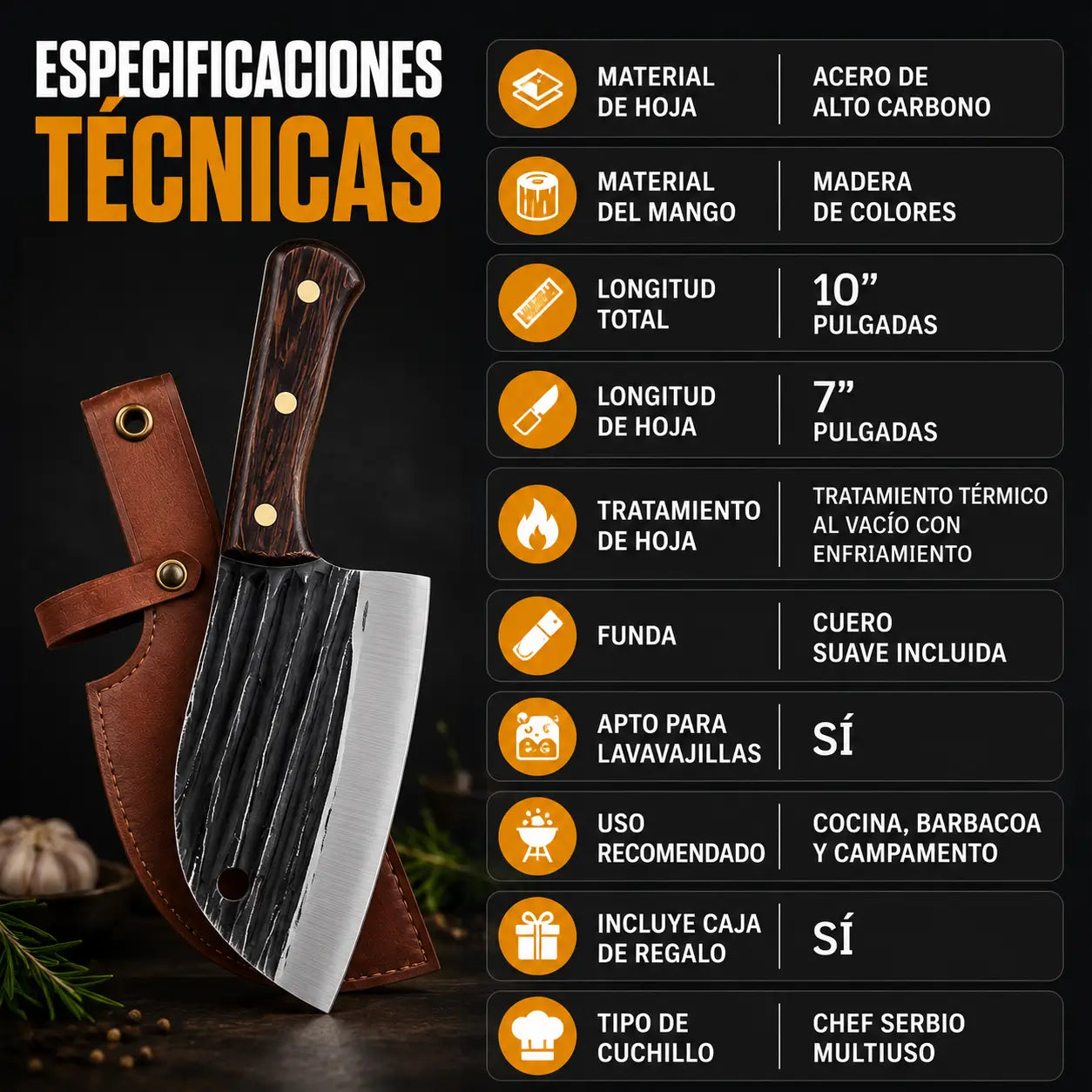 ForjaMax™ | Cuchillo de chef serbio forjado a mano para cortes precisos