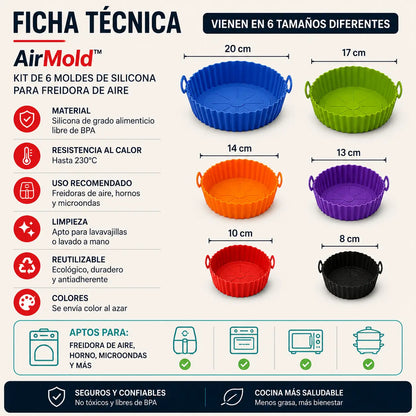 AirMold™ | Cocina más limpio y sano, set de 6 moldes | OFERTA 12x6