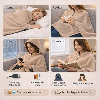 Manta Calefactora USB ThermiCape™ - Deja de pasar frío mientras trabajas, descansas o viajas