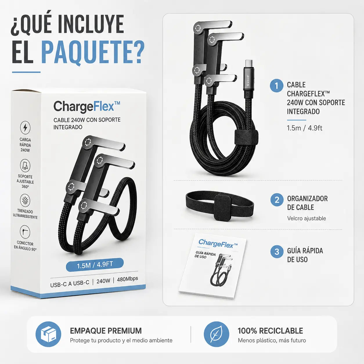 ChargeFlex™ – Deja de buscar soporte y cable por separado para cargar