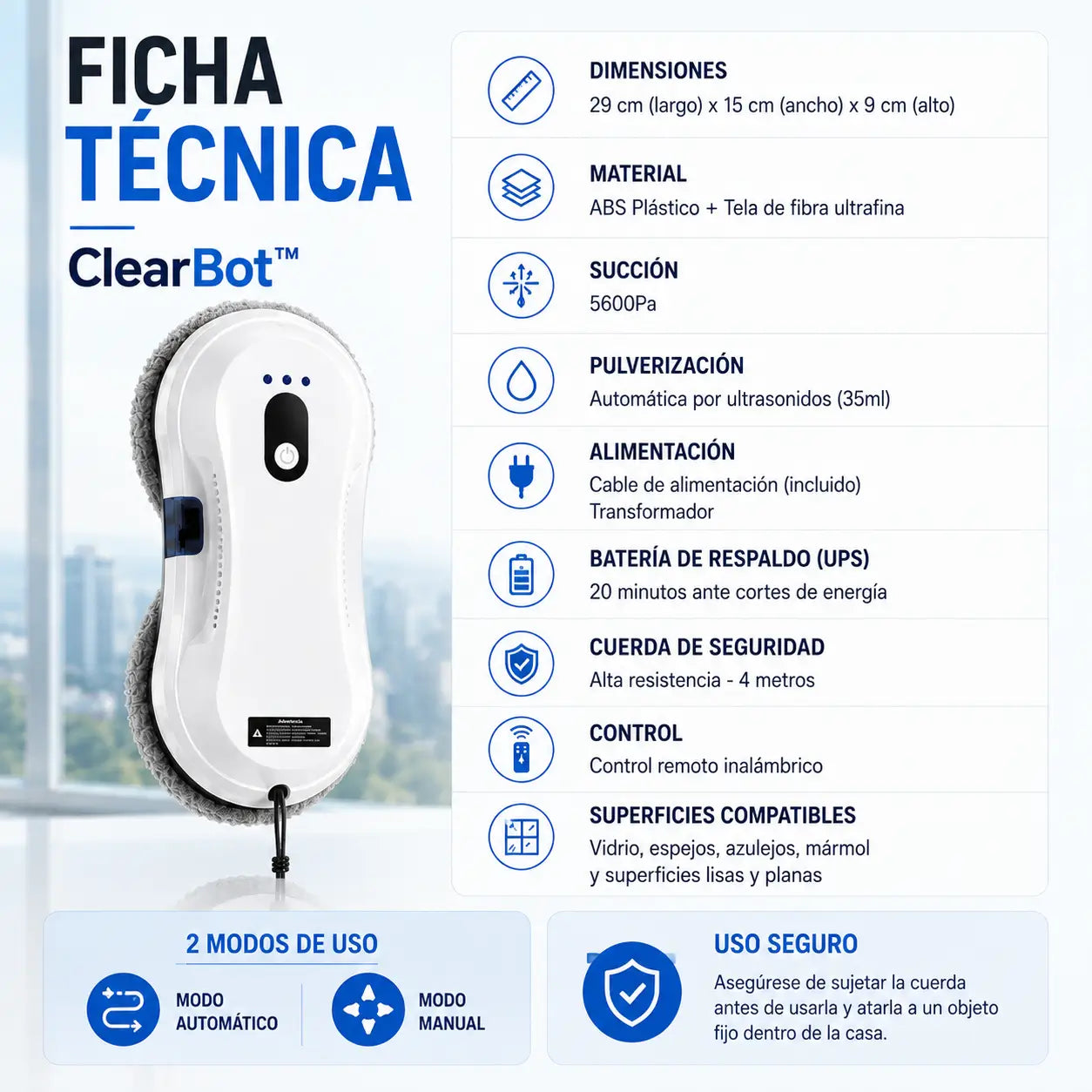 ClearBot™ – Limpia ventanas sin esfuerzo ni riesgo en altura