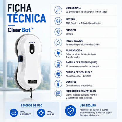 ClearBot™ – Limpia ventanas sin esfuerzo ni riesgo en altura