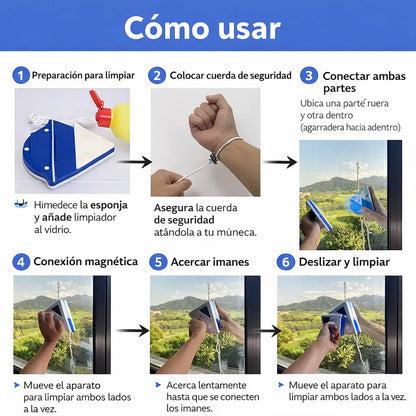 Limpiador Vidrios ClearMag Pro™  - Limpia ambos lados del vidrio sin salir de tu casa y con Seguridad.