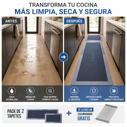 COMBO Tapetes AquaStop™ | Cocina siempre seca y segura con el tapete premium + Escurridor GRATIS!