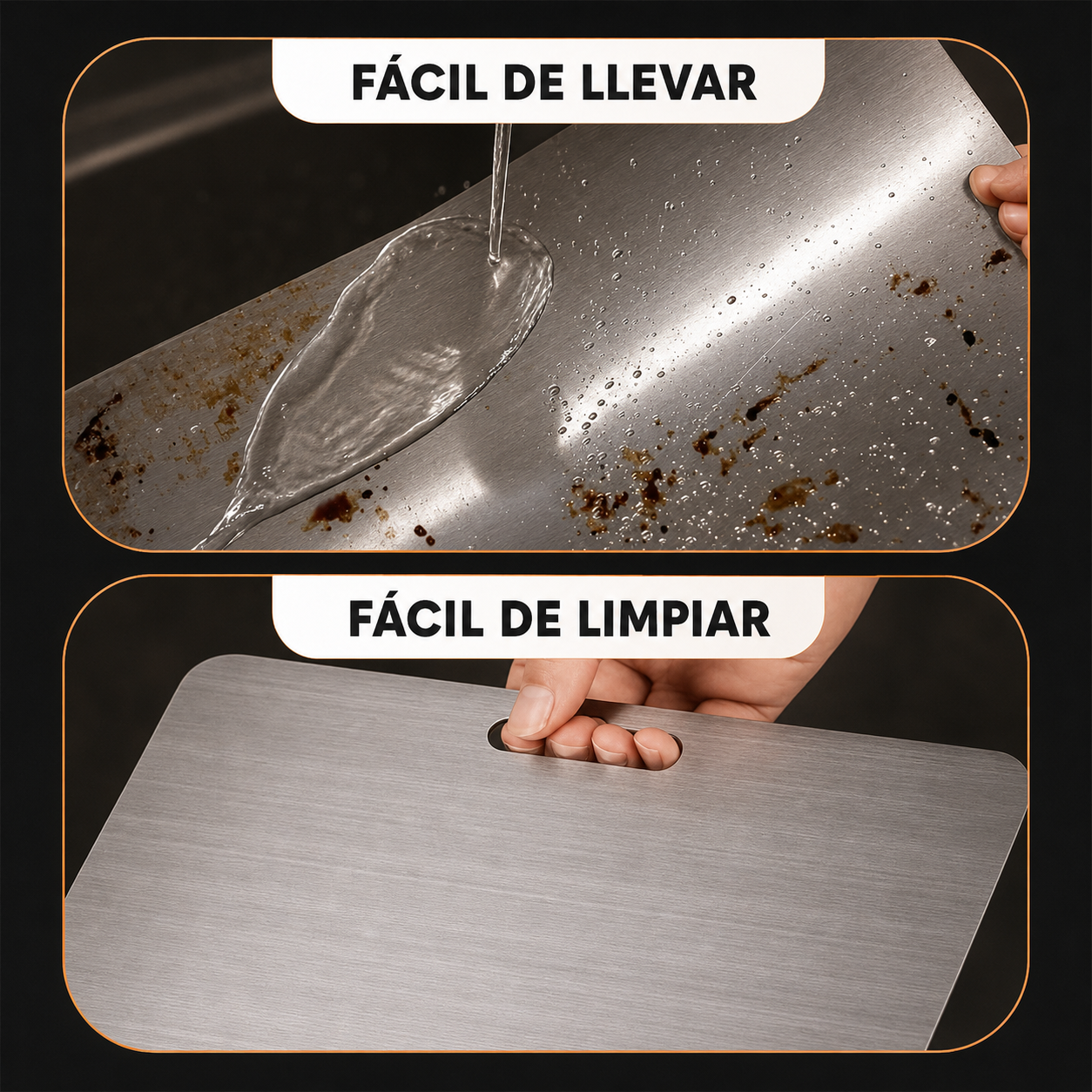 CortaPro™ | Tabla de Cortar de Acero Inoxidable, Higiénica y Fácil de Limpiar