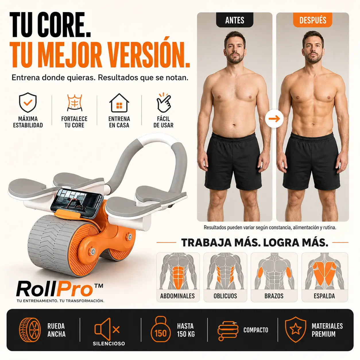 RollPro™ | Entrena el core sin lesionarte gracias al soporte acolchado