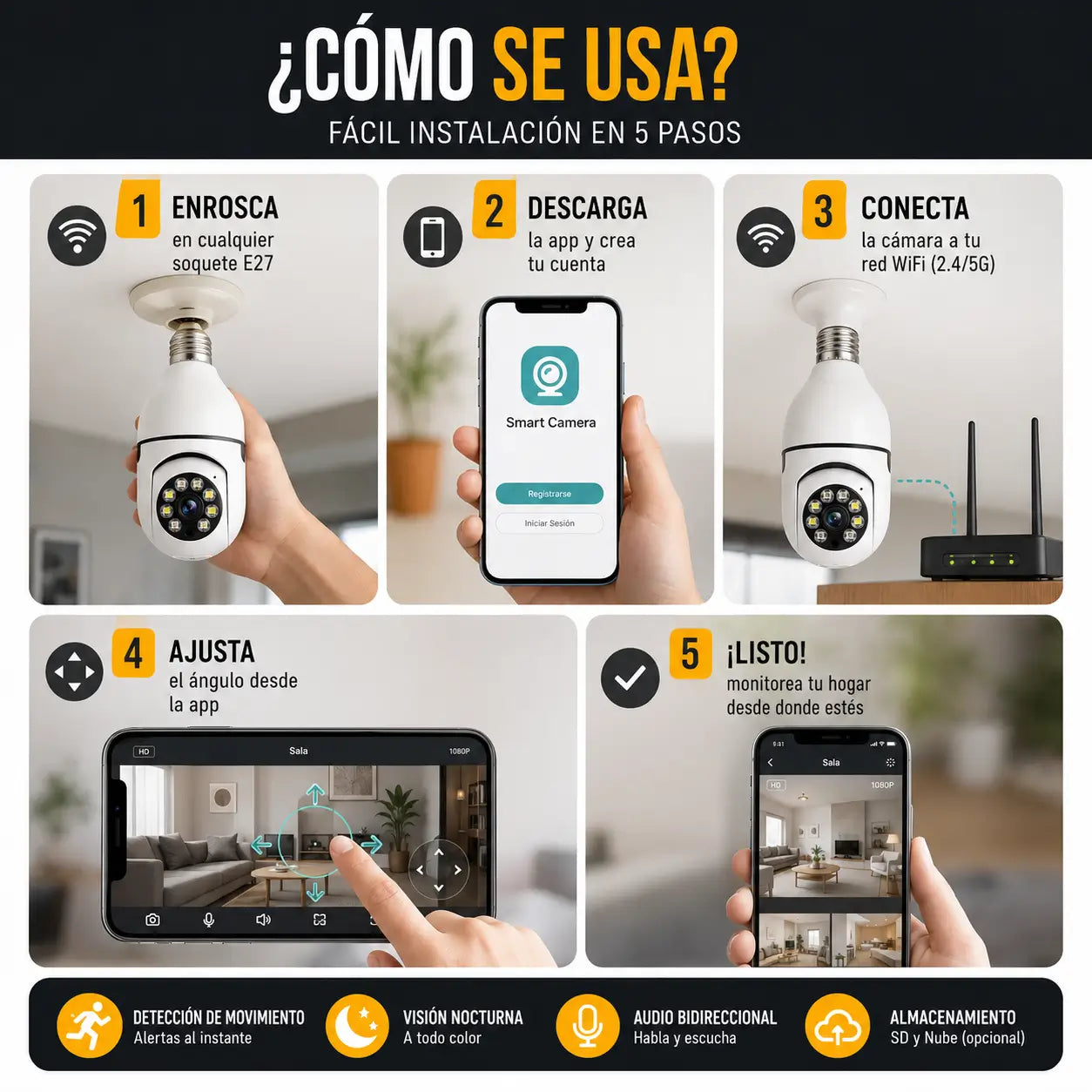 Lumicam 360™ | Protege tu hogar sin cables con cámara bombilla