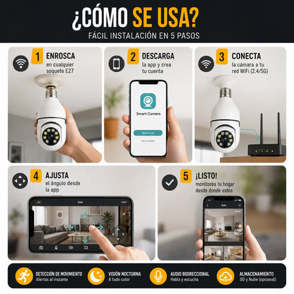 Lumicam 360™ | Protege tu hogar sin cables con cámara bombilla
