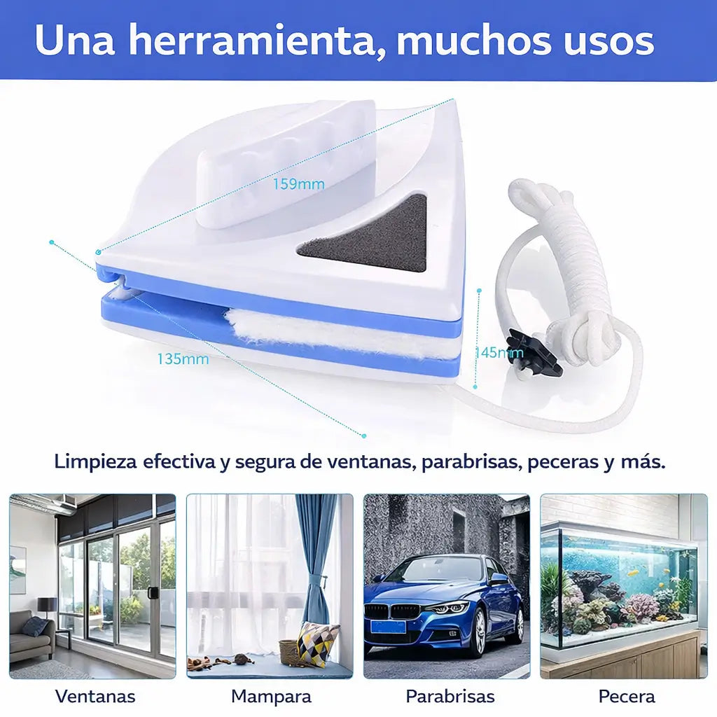Limpiador Vidrios ClearMag Pro™  - Limpia ambos lados del vidrio sin salir de tu casa y con Seguridad.