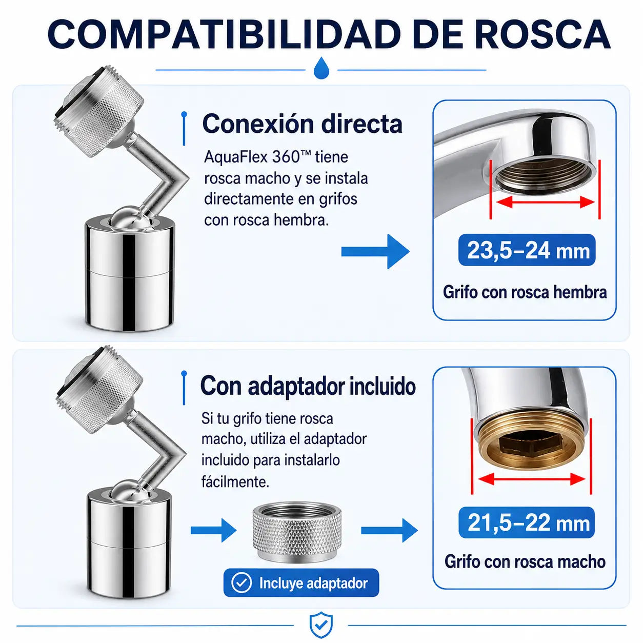 AquaFlex 360™ - Convierte tu grifo común en un rociador flexible de alta presión