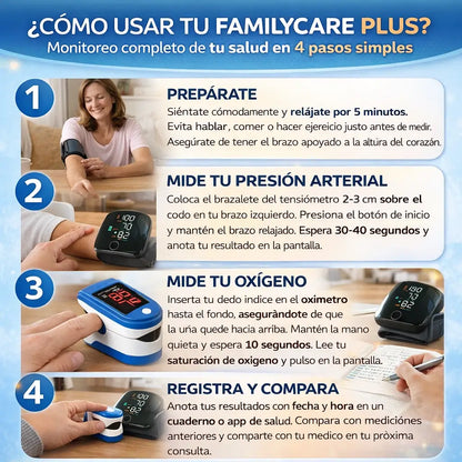 PACK FamilyCare Plus Tensiometro + Oximetro - Control profesional de presión y oxígeno para toda tu familia