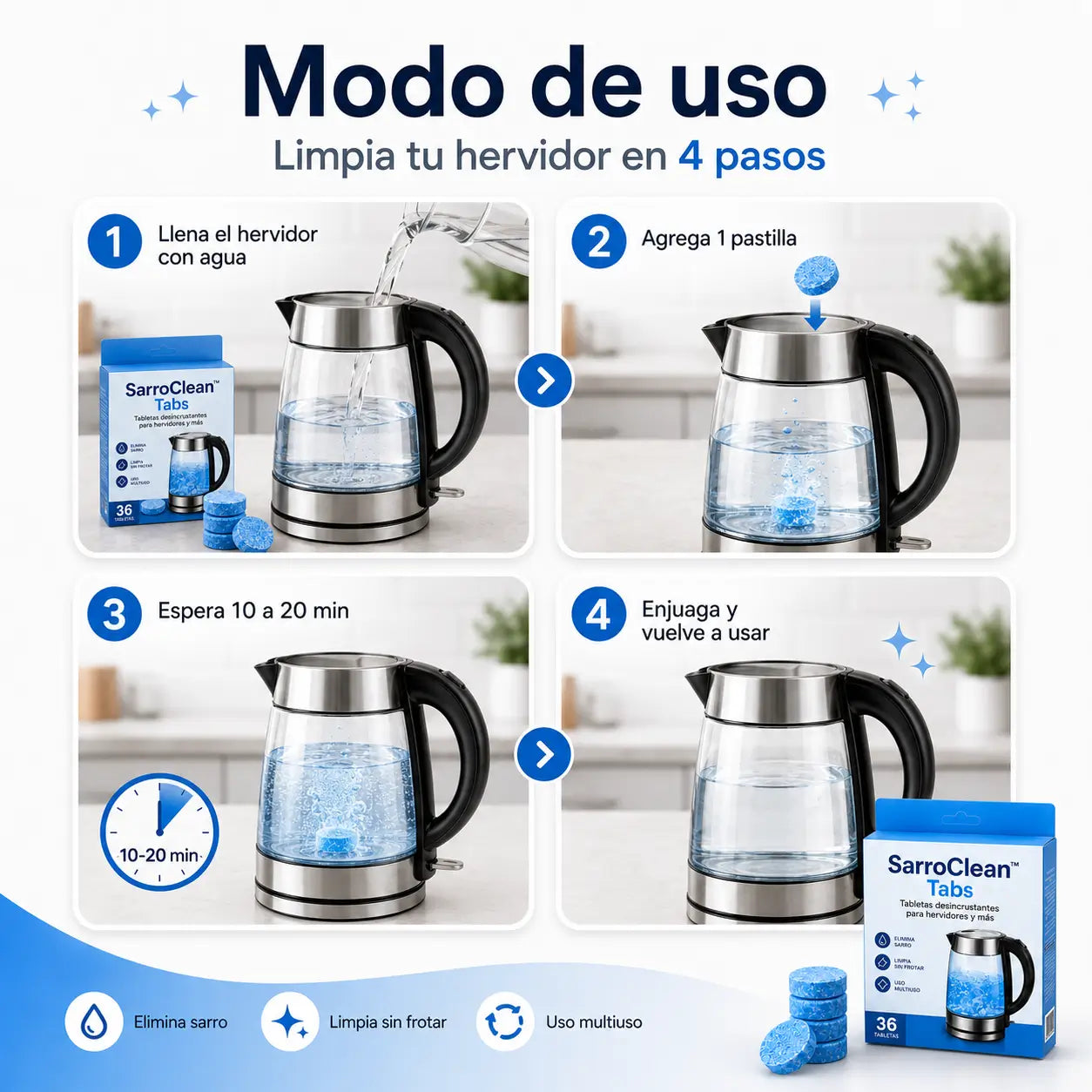 SarroClean™ Tabs - Elimina el sarro de tu hervidor en minutos, sin frotar