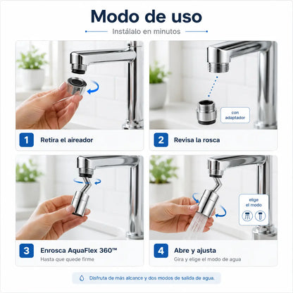 AquaFlex 360™ - Convierte tu grifo común en un rociador flexible de alta presión