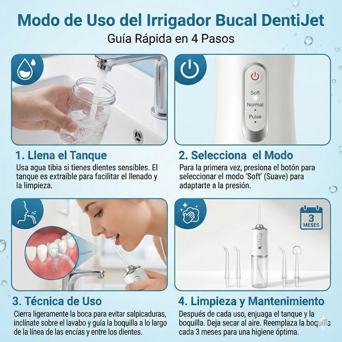 DentiJet™ - Irrigador Dental - Adiós a la comida atrapada: limpieza profunda donde el cepillo no llega
