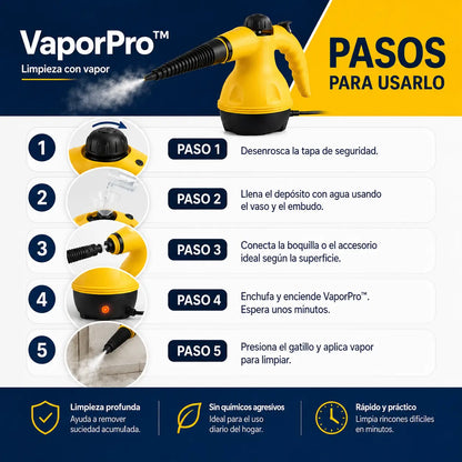 VaporPro™ Limpiadora a Vapor Portátil + Guatero de Regalo