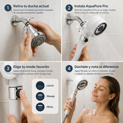 Ducha AquaPure Pro - Filtra el cloro y cuida tu piel desde la primera ducha + Alfombra Baño GRATIS