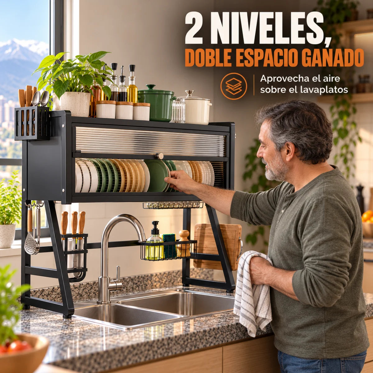 NestRack™ | Organizador 2 niveles para lavaplatos: más orden en tu cocina
