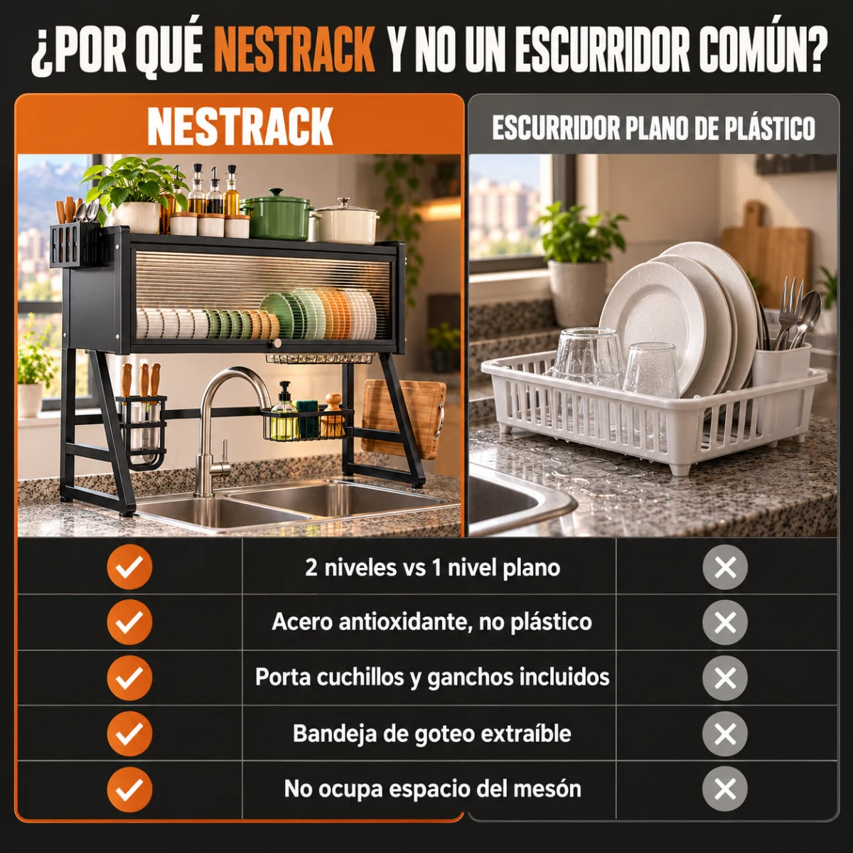 NestRack™ | Organizador 2 niveles para lavaplatos: más orden en tu cocina