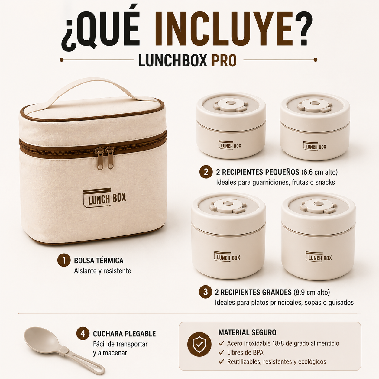 LunchBox Pro | Lonchera térmica 4 recipientes acero para llevar tus comidas