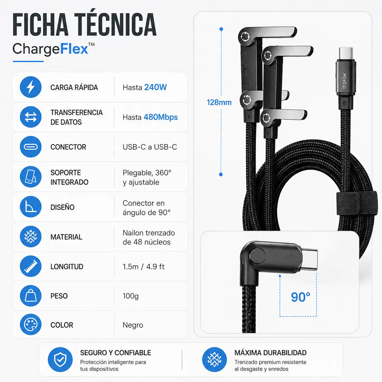 ChargeFlex™ – Deja de buscar soporte y cable por separado para cargar