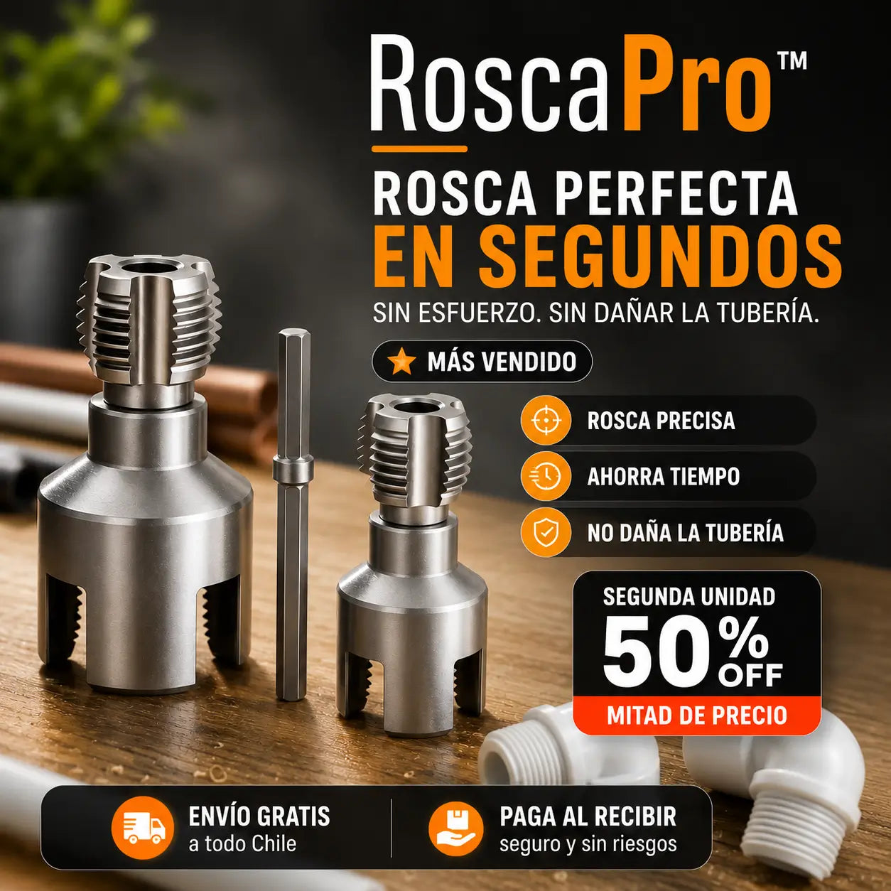 RoscaPro™ – Olvida las roscas dañadas: repáralas rápido con taladro | ROSCA DE 1/2 y 3/4
